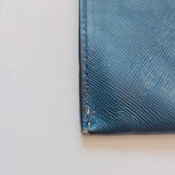 PRADA Saffiano Leather Blue Zip Clutch Pouch Bag Silver Hardware - Picture 5 of 14